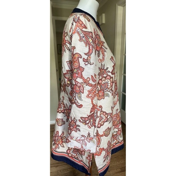Charter Club Linen Tunic Top Blue Paisley Print Split Neck 3/4 Sleeve Size L - Picture 4 of 9